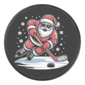 Funny Christmas Santa Playing Ice Hockey Xmas Hockey Puck (Voorkant)