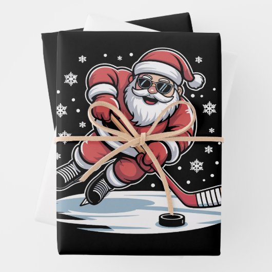 Funny Christmas Santa Playing Ice Hockey Xmas  Inpakpapier Vel (In situ)