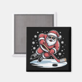 Funny Christmas Santa Playing Ice Hockey Xmas Magneet (Voorkant / Achterkant)