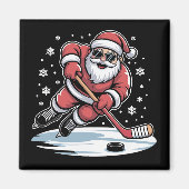 Funny Christmas Santa Playing Ice Hockey Xmas Magneet (Voorkant)