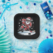 Funny Christmas Santa Playing Ice Hockey Xmas  Papieren Bordje (Feest)