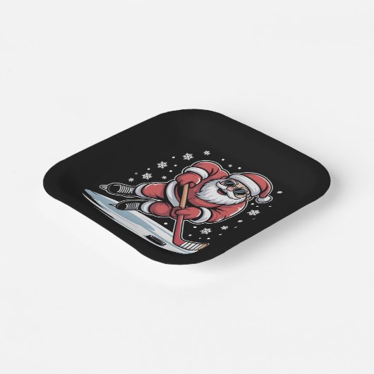 Funny Christmas Santa Playing Ice Hockey Xmas  Papieren Bordje (Gebogen)