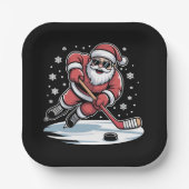 Funny Christmas Santa Playing Ice Hockey Xmas  Papieren Bordje (Voorkant)