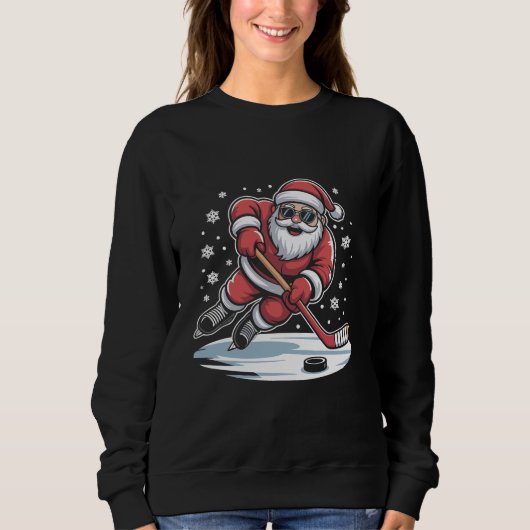Funny Christmas Santa Playing Ice Hockey Xmas Trui (Voorkant)