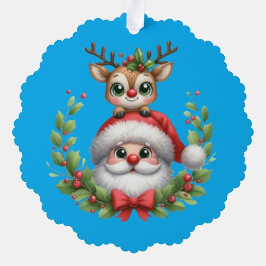 Funny Christmas Santa & Reindeer Ornament Kaart (Achterkant)