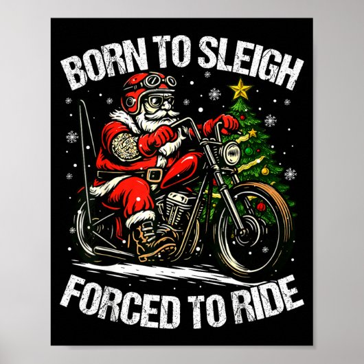 Funny Christmas Santa Riding Motorcycle Bike Biker Poster (Voorkant)