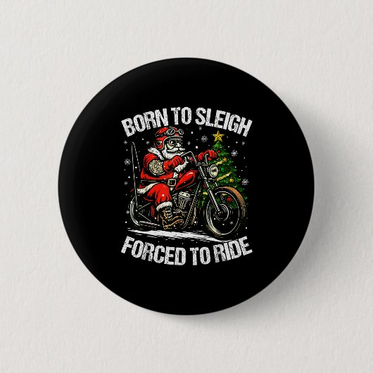 Funny Christmas Santa Riding Motorcycle Bike Biker Ronde Button 5,7 Cm (Voorkant)