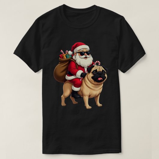 Funny Christmas Santa Riding Pug T-shirt (Design voorkant)