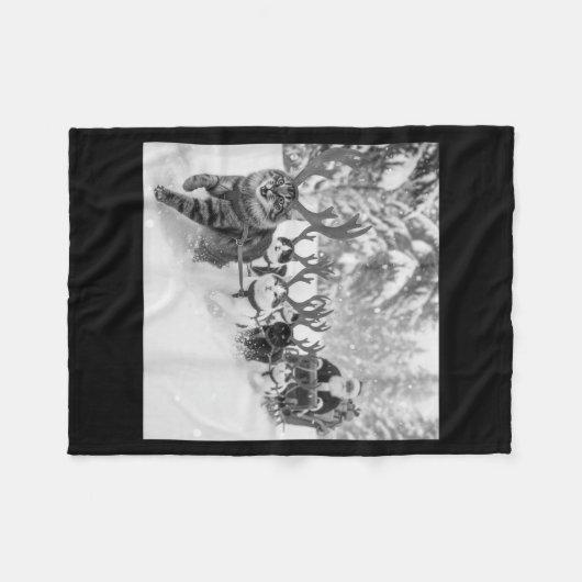 Funny Christmas Santa Sleigh Cats Reindeer Selfie  Fleece Deken (Voorkant (Horizontaal))