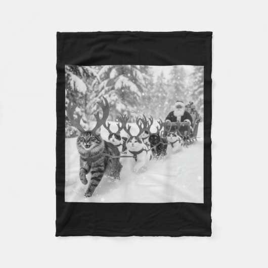 Funny Christmas Santa Sleigh Cats Reindeer Selfie  Fleece Deken (Voorkant)
