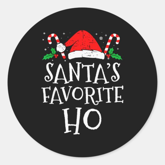 Funny Christmas Santa's Favorite Ho Naughty Pajama Ronde Sticker (Voorkant)