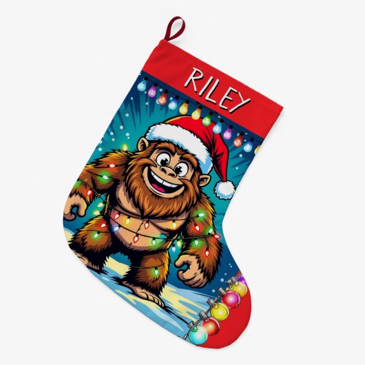Funny Christmas Sasquatch Personalized Grote Kerstsok (Voorkant (Hangend))