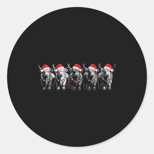 Funny Christmas Scottish Highland Cow Xmas Farm An Ronde Sticker (Voorkant)