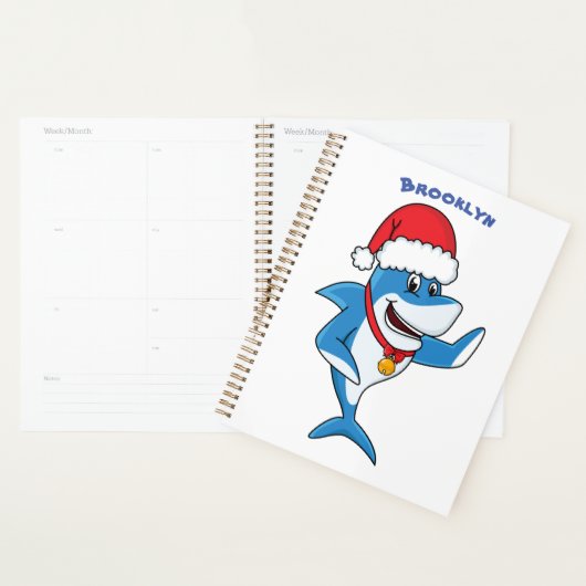 Funny Christmas shark cartoon illustration Planner (Display)