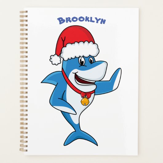 Funny Christmas shark cartoon illustration Planner (Voorkant)