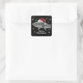Funny Christmas Shark Santa Hat Realistic Holiday Vierkante Sticker (Tas)