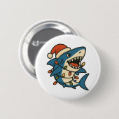 Funny Christmas Shark Santa Hat Ronde Button 5,7 Cm (Voorkant /achterkant)