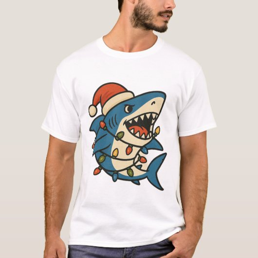 Funny Christmas Shark Santa Hat T-shirt (Voorkant)
