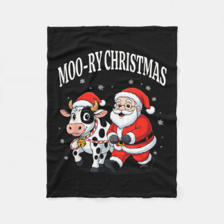 Funny Christmas Shirts - Cow Moo-ry Xmas Santa  Fleece Deken