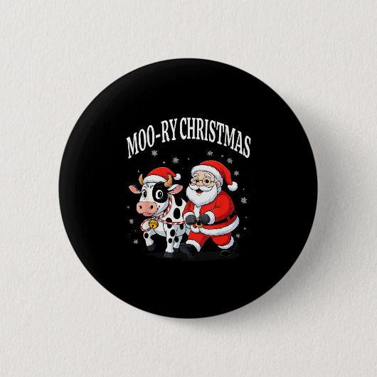 Funny Christmas Shirts - Cow Moo-ry Xmas Santa  Ronde Button 5,7 Cm (Voorkant)