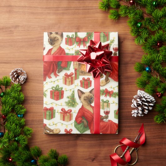 Funny Christmas Siamese Cat Pattern Holiday Chaos Cadeaupapier (Feestdagen Geschenken)
