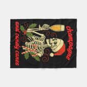 Funny Christmas Skeleton Champagne And Candy Canes Fleece Deken (Voorkant (Horizontaal))