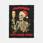 Funny Christmas Skeleton Champagne And Candy Canes Fleece Deken (Voorkant)