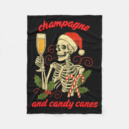 Funny Christmas Skeleton Champagne And Candy Canes Fleece Deken (Voorkant)