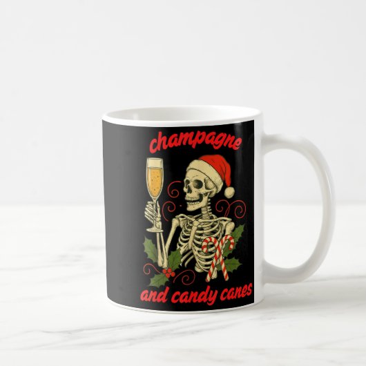 Funny Christmas Skeleton Champagne And Candy Canes Koffiemok (Rechts)