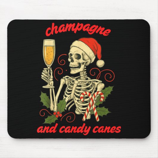 Funny Christmas Skeleton Champagne And Candy Canes Muismat (Voorkant)