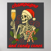 Funny Christmas Skeleton Champagne And Candy Canes Poster (Voorkant)