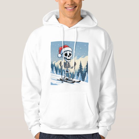 Funny Christmas Skeleton on Skis  Hoodie (Voorkant)