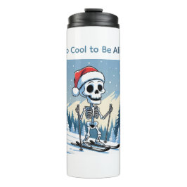 Funny Christmas Skeleton on Skis  Thermosbeker