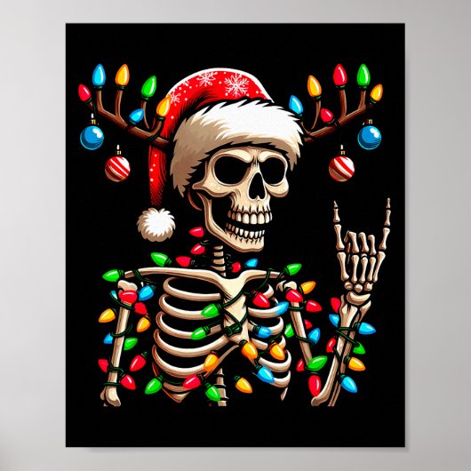 Funny Christmas Skeleton Santa Hat Xmas Vibes For  Poster (Voorkant)