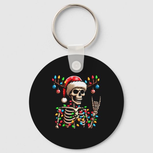 Funny Christmas Skeleton Santa Hat Xmas Vibes For Sleutelhanger (Voorkant)