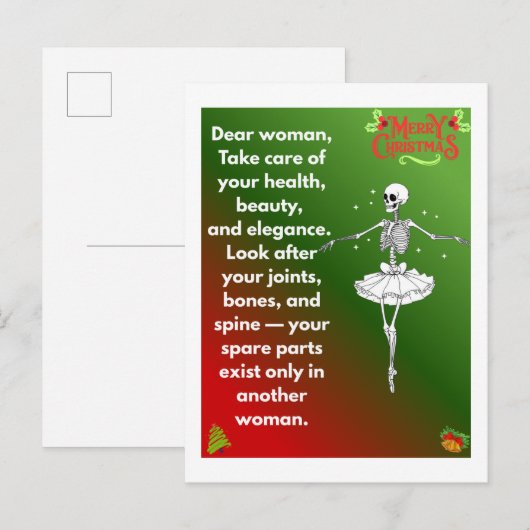 Funny Christmas Skeleton Wishes for woman Holiday  Feestdagenkaart (Voorkant / Achterkant)
