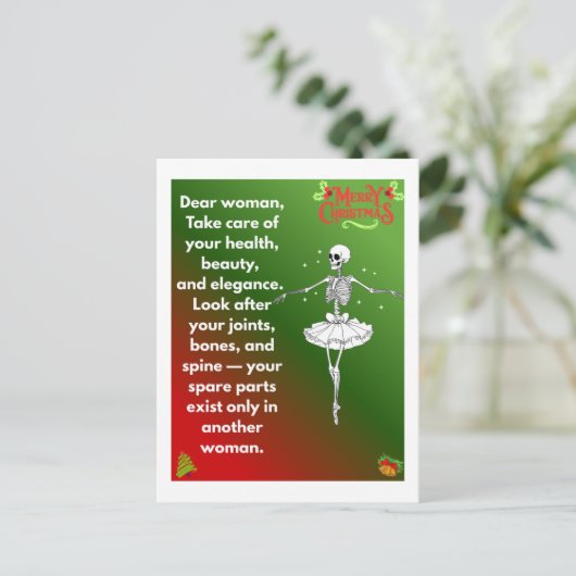 Funny Christmas Skeleton Wishes for woman Holiday  Feestdagenkaart (Staand voorkant)