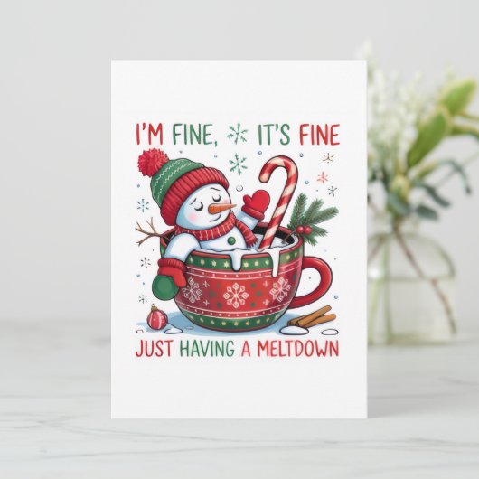 Funny Christmas Snowman  Feestdagenkaart (Staand voorkant)