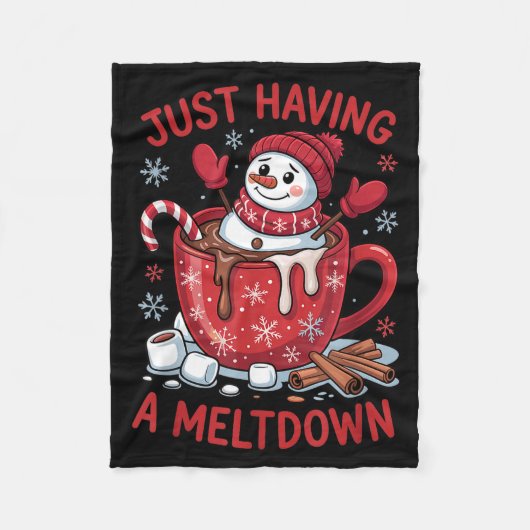 Funny Christmas Snowman Hot Chocolate Just Having Fleece Deken (Voorkant)
