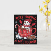 Funny Christmas Snowman Hot Chocolate Just Having  Kaart (Gele Bloem)