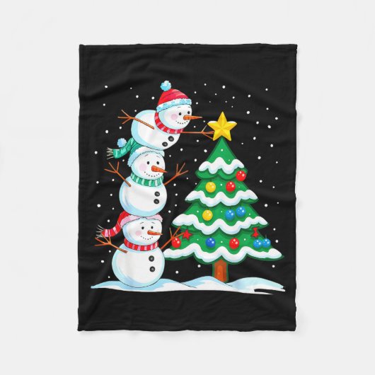 Funny Christmas Snowman Topper Tree Holiday Family Fleece Deken (Voorkant)