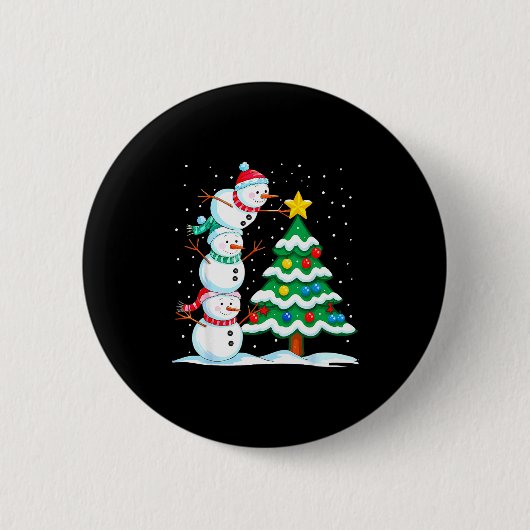 Funny Christmas Snowman Topper Tree Holiday Family Ronde Button 5,7 Cm (Voorkant)