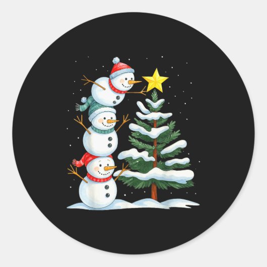 Funny Christmas Snowman Topper Tree Holiday Family Ronde Sticker (Voorkant)
