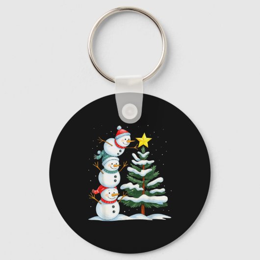 Funny Christmas Snowman Topper Tree Holiday Family Sleutelhanger (Voorkant)