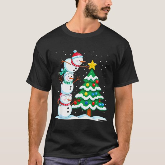 Funny Christmas Snowman Topper Tree Holiday Family T-shirt (Voorkant)