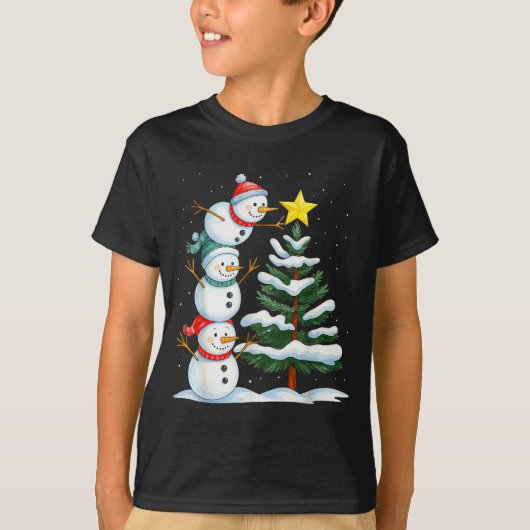Funny Christmas Snowman Topper Tree Holiday Family T-shirt (Voorkant)