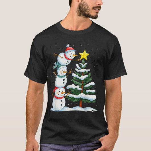 Funny Christmas Snowman Topper Tree Holiday Family T-shirt (Voorkant)
