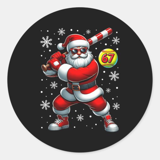 Funny Christmas Softball Cool Santa Claus 6 7 Meme Ronde Sticker (Voorkant)