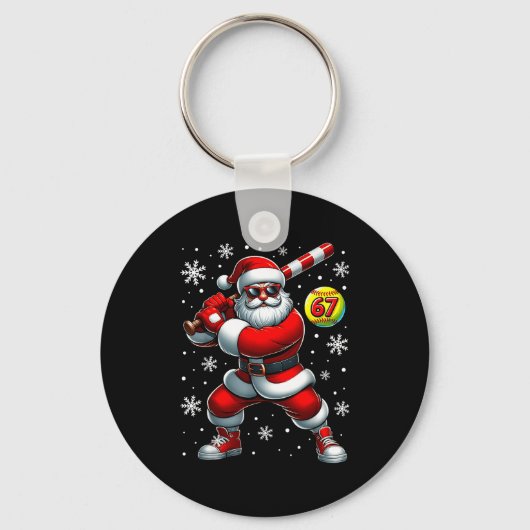 Funny Christmas Softball Cool Santa Claus 6 7 Meme Sleutelhanger (Voorkant)