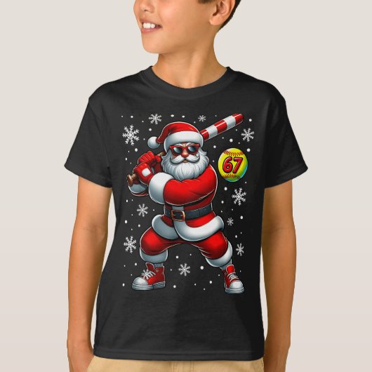 Funny Christmas Softball Cool Santa Claus 6 7 Meme T-shirt (Voorkant)
